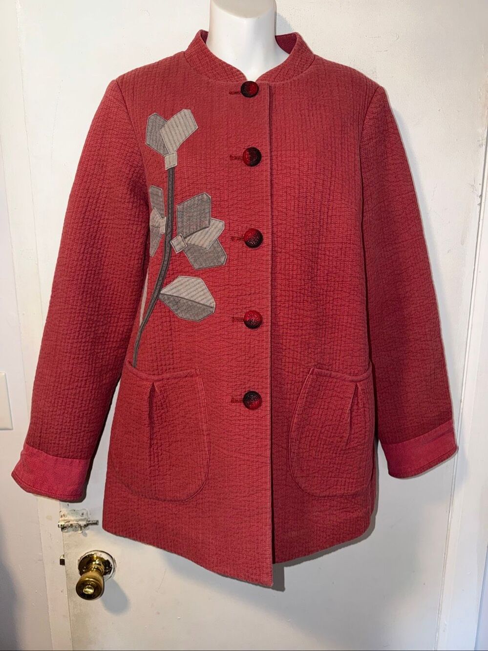 Coral Pink Quilted Cotton Handmade Car Coat-M